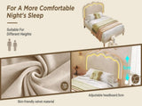 Upholstered Bed, 3ft 90x190cm Single Bed with LED, Bed Frame with Wooden Slats and Adjustable Height N601P288476B