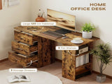 Computer Desk, Writing Table, PC Workstation with 3 Storage Shelves and Drawers, Silver Handle, for T3398P378018