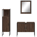 3 Piece Bathroom Cabinet Set Brown Oak Engineered Wood 3214353