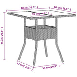 Garden Table with Glass Top Light Grey 80x80x75 cm Poly Rattan 368131