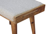 Solid Wood Boucle Cream Tray Style Footstool, Upholstered, Nordic Legs, Beige and Brown B2743P402989