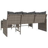 Garden Sofa with Table and Cushions L-Shaped Grey Poly Rattan 365574