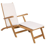 Folding Deck Chair with Cushion White Solid Teak Wood 42030522