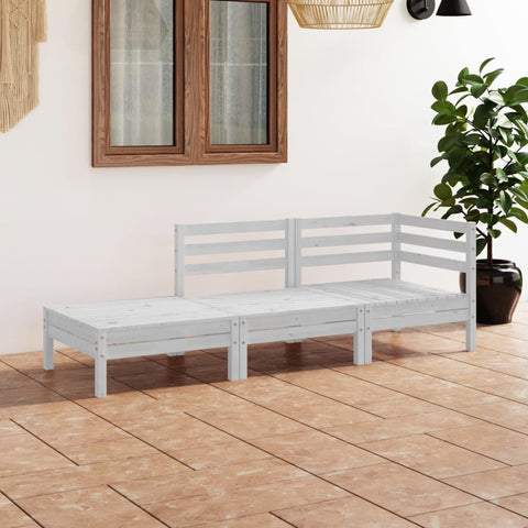 ZNTS 3 Piece Garden Lounge Set White Solid Pinewood 3082613