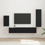 TV Cabinet Set Wall-mounted 4 pcs Black Engineered Wood 3409007