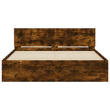 Bed Frame with Headboard and LED Smoked Oak 150x200 cm King Size 3207606