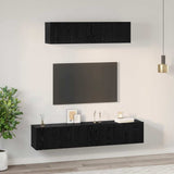 TV Cabinet Set Wall-mounted 4 pcs Black Oak Engineered Wood 3393361