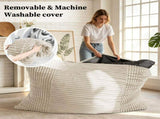 3-in-1 Convertible Bean Bag Chair, Memory Foam Filling Lounger with Soft Ribbed Fabric, Removable & T5592P539596