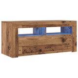 TV Cabinet with LED Lights Old Wood 90x35x40 cm Engineered Wood 856321