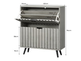 Concealed shoe cabinet featuring a 60 cm grey recessed-handle design and two flip-down drawers W6296P537661