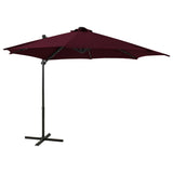 ZNTS Cantilever Garden Parasol with Pole and LED Lights Bordeaux Red 300cm 312334