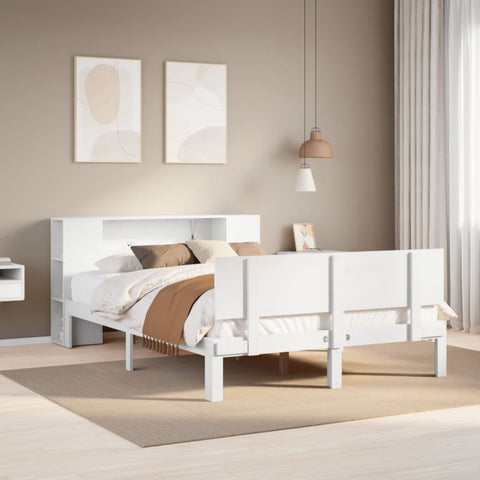 ZNTS Bookcase Bed without Mattress White 120x200cm Solid Wood Pine 3322631