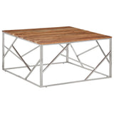 Coffee Table Silver Stainless Steel and Solid Wood Acacia 349959