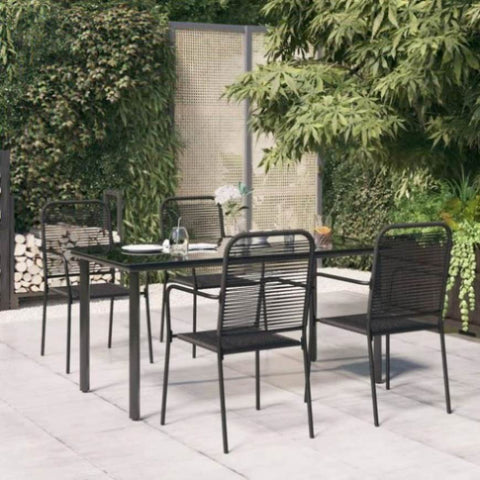 ZNTS 5 Piece Garden Dining Set Black Cotton Rope and Steel 3156536
