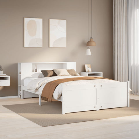 ZNTS Bookcase Bed without Mattress White 135x190cm Double Solid Wood Pine 3322432