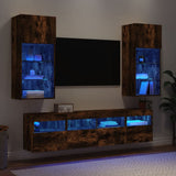 5 Piece TV Wall Units with LED Smoked Oak Engineered Wood 3216747