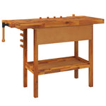 Workbench with Drawer and Vices 124x52x83 cm Solid Wood Acacia 153320