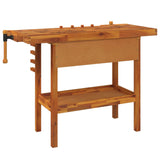 Workbench with Drawer and Vices 124x52x83 cm Solid Wood Acacia 153320
