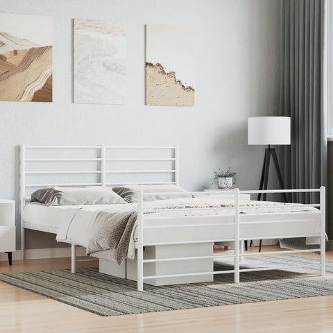 ZNTS Metal Bed Frame without Mattress with Footboard White 160x200cm 352389