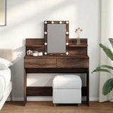 Dressing Table with LED Brown Oak 100x40x130 cm 848205