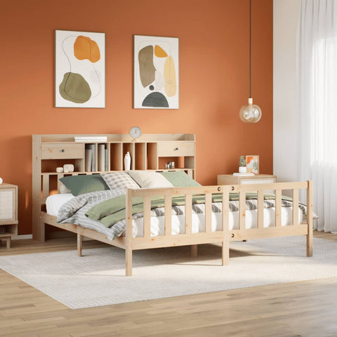 ZNTS Bookcase Bed without Mattress 200x200 cm Solid Wood Pine 3321751