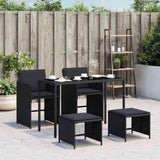 5 Piece Garden Dining Set with Cushions Black Poly Rattan 365081