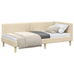 Corner Bed Frame Cream 100 x 200 cm Fabric and Engineered wood 42016203