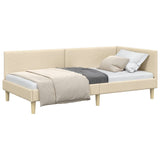 Corner Bed Frame Cream 100 x 200 cm Fabric and Engineered wood 42016203