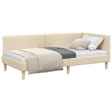 Corner Bed Frame with Headboard Cream 90 cm x 200 cm Velvet 42016195