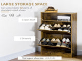 Shoe Cabinet with 2 Flip Doors, Slim 2-Drawer Shoe Cupboard with Adjustable Divider and Open T3398P342300