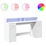 Desk with LED Lights White 160x55x91 cm Engineered Wood 3309429