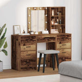 Dressing Table with Mirror Lights 3 pcs Brown Engineered wood 3334225