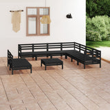 ZNTS 10 Piece Garden Lounge Set Solid Wood Pine Black 3083133