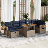 8 Piece Garden Sofa Set with Cushions Grey Poly Rattan Acacia 3328146