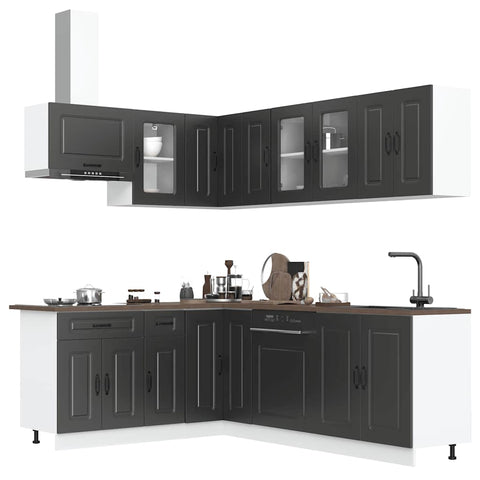 ZNTS 11 Piece Kitchen Cabinet Set Kalmar Black Engineered Wood 3314882