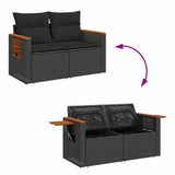 8 Piece Garden Sofa Set with Cushions Black Poly Rattan Acacia 3327625