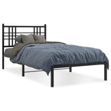 ZNTS Metal Bed Frame without Mattress with Headboard Black 107x203cm 376320
