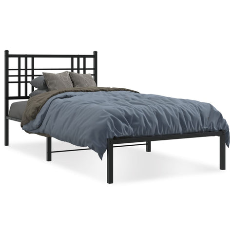 ZNTS Metal Bed Frame with Headboard Black 107x203 cm 376320