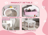 Unicorn-Design Kids Dressing Table, with Mirror and Stool - White T3398P347989