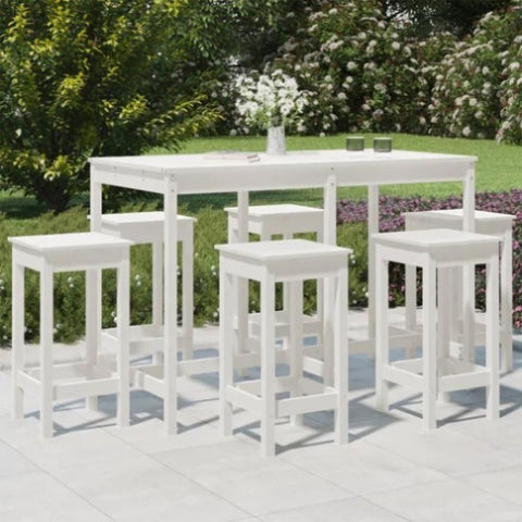 7 Piece Garden Bar Set White Solid Wood Pine 3154756
