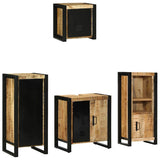 Bathroom Furniture Set 4 pcs Brown and Black Solid Mango Wood 3305640