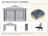 3.3 x 3.3m Pop Up Gazebo, Double Roof Foldable Canopy Tent with Zipped Mesh Sidewalls, Height T3398P314094