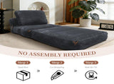 3 in 1 Convertible Corduroy Floor Sofa Bed, Oversized Fold Out Chaise Lounge with High Density T5592P539605