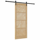 Sliding Door Natural and Black 83 x 211 cm Solid Pine Wood 3333198