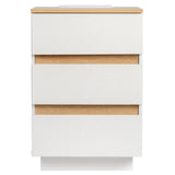ZNTS Embossed White + Embossed Oak E1 Particleboard 12MM Handle-free 38*32*56cm 3 drawers Bedside table 83308515