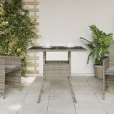 Garden Table with Glass Top Grey 80x80x75 cm Poly Rattan 365522
