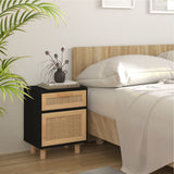 Bedside Cabinet Black Solid Wood Pine and Natural Rattan 345608