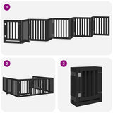 Dog Gate with Door Foldable 9 Panels Black 450 cm Poplar Wood 3155653