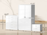 High Gloss 3 Piece Trio Bedroom Furniture Set Wardrobe Chest Of Drawer Bedside White T3398P378751
