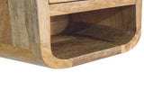 Solid Wood Extra Mini Curved Oak-ish Bedside with Open Slot, 1 Drawer, 1 Shelf, Brown B2743P403488